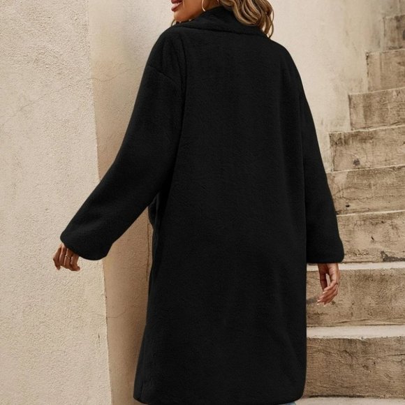 Black Preppy Womens Teddy Coat - Picture 2 of 4